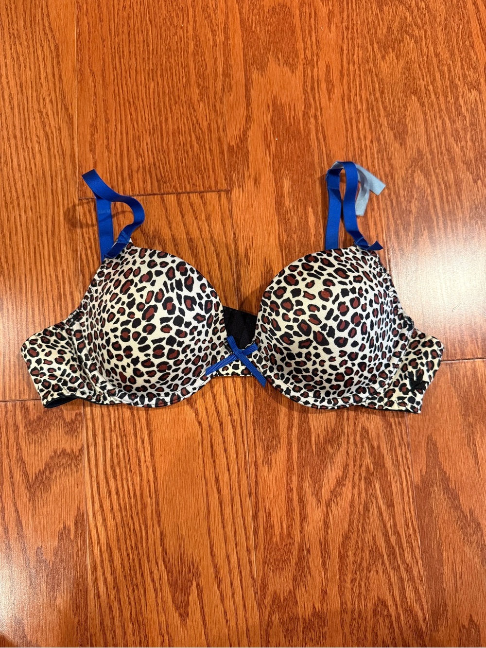 aerie Leopard Print Bra with Blue Straps